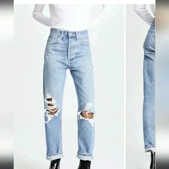 Agolde Denim - Agolde 90s Fit Button Fly Mid Rise Distressed Loose Fit Jeans Women 24 A069c-811